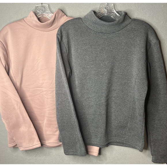 Unbranded Tops - Lot/2 Women's SMALL Fleece Sweatshirts High Neck Pullover Blush Gray Lightweight